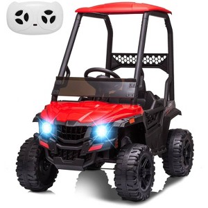 12V Kids Dump Truck Ride On w/Sun Shade, Electric Car w/Remote, LED Lights, Shock Absorption, 3 Speeds, MP3/USB - 1 of 4