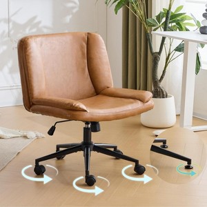 VINGLI Criss Cross Thick Padded Armless Comfy Desk Chair with Dual-Purpose Base,Adjustable Swivel Modern Vanity Chair,Waxed PU,Brown - 1 of 1