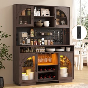 SOLACE FURNITURE 71" Pantry Cabinet, Kitchen Cabinet with Charging Station, Kitchen Hutch Storage with Pegboard and LED Light - 1 of 4