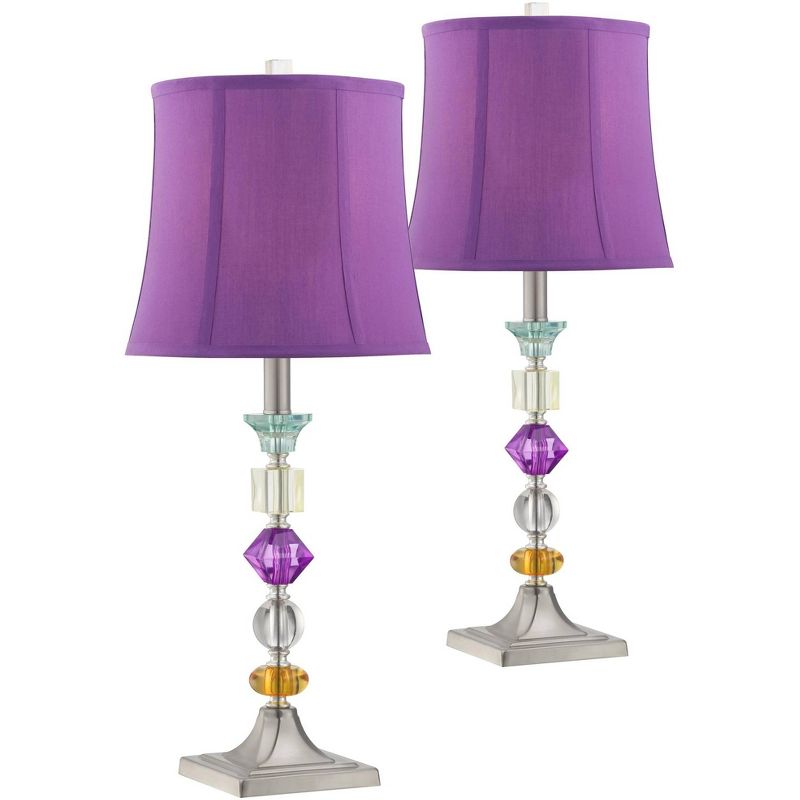 360 Lighting Bijoux Modern Table Lamps 25 1/2" High Set of 2 Clear Stacked Gem Purple Bell Shade for Bedroom Living Room Bedside Nightstand Office, 1 of 12