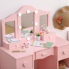 2-in-1 Girls Vanity Table with Tri-Fold Mirror & Light - Wooden Princess Makeup Desk with Stool & Drawer for Pretend Play - 4 of 4