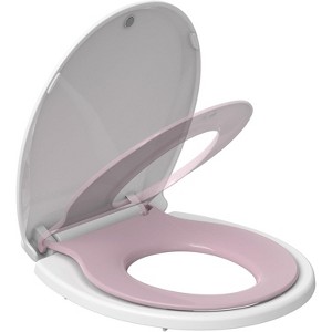 Toilet Seat with Toddler Seat Built In, Round Slow Close Magnetic Lid, Fits Adults and Kids, Potty Training Seat for Family Bathroom, Pink - 1 of 4