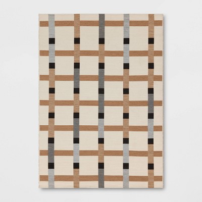 5'x7' Grid Neutral Color Block Outdoor Area Rug - Threshold™