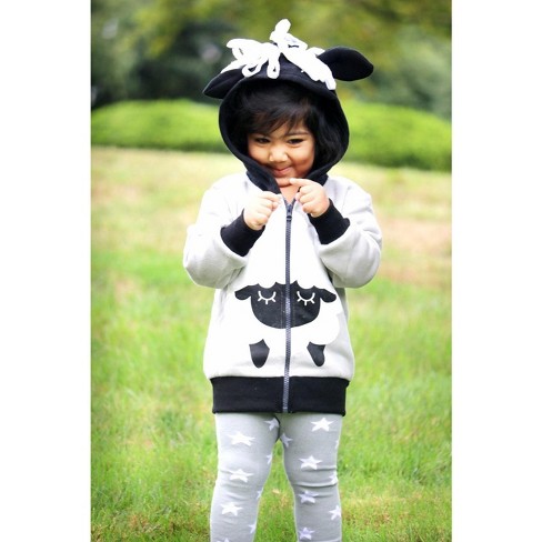 Doodle Pants Sheep Hoodie Grey Black White 5T