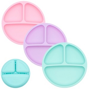 WeeSprout Silicone Plates for Babies & Toddlers 100% Food-Grade Baby Plates Divided Design, 3 Pack - 1 of 4