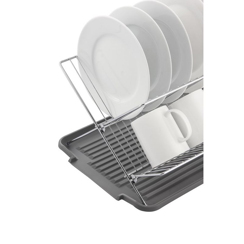 J&V TEXTILES Foldable Dish Drying Rack with Drainboard, Stainless Steel 2 Tier Dish Drainer Rack, 4 of 9