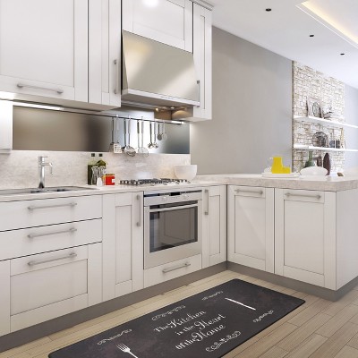Black PVC Anti-Fatigue Kitchen Mat with Heartfelt Message