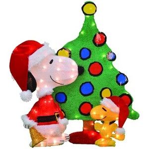 ProductWorks Peanuts Pre-Lit Snoopy and Woodstock Christmas Tree Indoor/Outdoor Yard Ornament, Holiday Display with 70 Lights, 32 Inches - 1 of 3