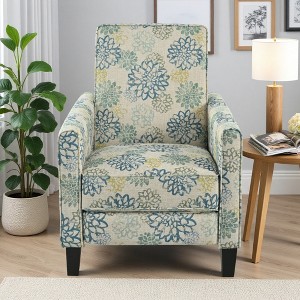 27.5" Push Back Recliner Chair with Polyester Upholstery and Solid Beech Wood Legs - 1 of 4