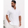 INSPIRE CHIC Men's Henley Solid Color Stand Collar Short Sleeve Linen Shirt - 4 of 4