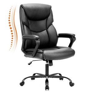 SEVOBAL Task and Office Chairs Lumbar Support and 360 Degree Swivel Base, PU Leather Computer Chair with Flip Up Armrests, Black, 26.3"*29.5"*47.6" - 1 of 4