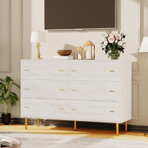 6 Drawers Dresser for Bedroom, 47.2" Wide Wood Rustic  , Vintage Design, Storage Dressers Organizer for Bedroom, Living Room, Hallway, White - 1 of 4