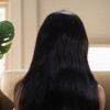 Unique Bargains Women's Long Hair Straight Bangs Hair Wig Real Human Hair Black 1 Pc - 3 of 4