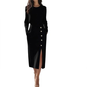 knee length dresses for ladies Fashion Church Dresses Women Elegant Casual Office Dress Printed Puff  Sleeve Ladies Knee Length Formal Dress with Bow Tie main image 0