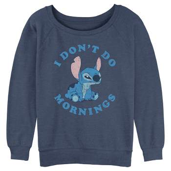 Juniors Womens Lilo & Stitch I Don't Do Mornings Light Blue Sweatshirt