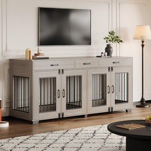 71'' Large Dog Crate for 2 Dogs, Dog Crate Furniture with 3 Drawers, Heavy Duty Dog Cage and TV Stand - 1 of 4
