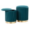 LumiSource Marla Nesting Pleated Ottoman Set Gold/Peacock Teal Velvet - 3 of 4