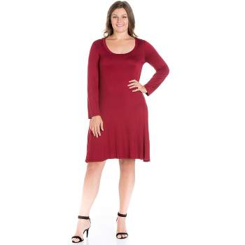 24seven Comfort Apparel Classic Long Sleeve Plus Size Flared Mini Dress