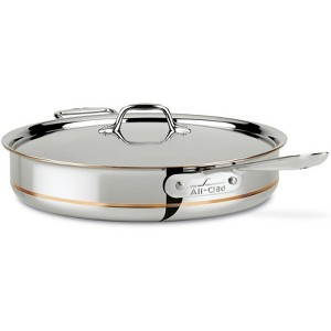 All-Clad Copper Core 5-Ply Stainless Steel Sauté Pan with Steel Lid 6 Quart Induction Oven Broiler Safe 600F Pots and Pans, Cookware Silver - 1 of 4