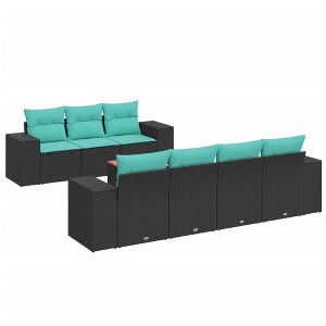 vidaXL 8 Piece Patio Sofa Set with Cushions Black and Blue Poly Rattan - 1 of 4