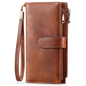 FATMOON Womens Wallets,Large Capacity Credit Card Holder RFID,Wallet Women Double Zipper Pocket Leather Bifold Ladies Wristlet Clutch Wallet - 1 of 4