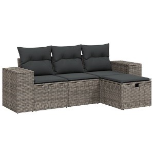 vidaXL 4 Piece Patio Sofa Set with Cushions Gray Poly Rattan - Gray without storage - 1 of 4