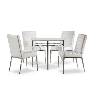 5pc Clay Contemporary Dining Table Round Dining Set White/Chrome - miBasics