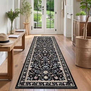 Washable Modern Printed Rug Non Slip Low Pile Rug Soft Floral Throw Floor Cover Foldable Indoor Carpet for Living Room Bedroom Playroom Nursery - 1 of 4