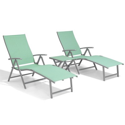 Crestlive Products 3 pc Outdoor Aluminum Adjustable Folding Chaise Lounge Chairs and Foldable Side Table Set