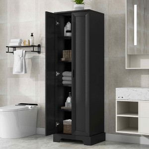 MAYEERTY Black Storage Cabinet 2 Doors Adjustable Shelf MDF - 1 of 4