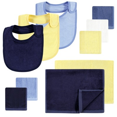 Hudson Baby Infant Boy Rayon from Bamboo Bib, Burp Cloth and Washcloth 10Pk, Blue Yellow, One Size