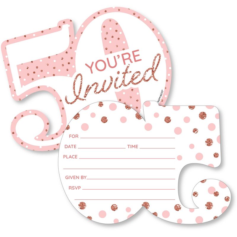 Big Dot of Happiness 50th Pink Rose Gold Birthday - Shaped Fill-In Invitations - Happy Birthday Party Invitation Cards with Envelopes - Set of 12, 1 of 8