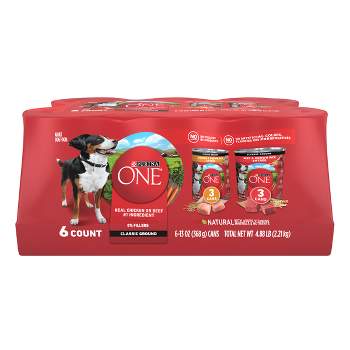 Purina ONE SmartBlend Classic Ground Chicken, Beef & Rice Entrée Wet Dog Food - 13oz/6ct Variety Pack