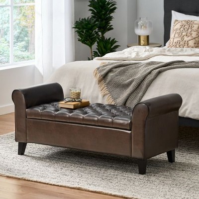 CENGHU Armed Storage Bench, Storage Ottoman Bench, Velvet Sofa Ottoman, Sofa Large Footstool, Storage Chest,  Footrest for Living Room, Bedroom