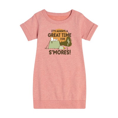 - Peanuts - It's Always A Great Time For Smores Graphic Short Sleeve Fleece Dress