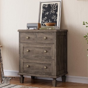 Vintage 4-Drawer Wood Dresser, Chest of Drawers with Carved
