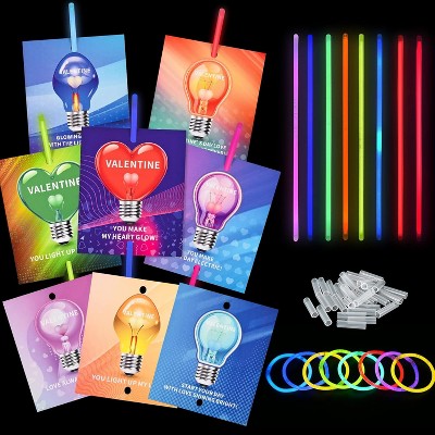 Joyfy 36 Packs Neon Valentines Day Gift Cards with Glow Stick Bracelets, Glow in the dark Necklaces for Valentine's Party Favor