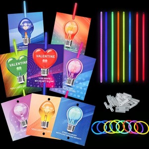Joyfy 36 Packs Neon Valentines Day Gift Cards with Glow Stick Bracelets, Glow in the dark Necklaces for Valentine's Party Favor - 1 of 4