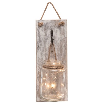 Transpac Wood 8 in. Multicolor Spring Mason Jar Light Up Sconce with Hanger
