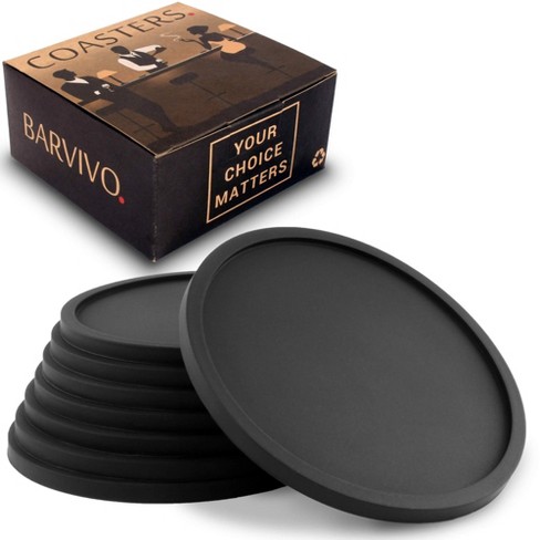 Barvivo Silicone Coasters For Drinks With Plain Anti Slip Design Sets And  Holder, 8 Pack, Black : Target