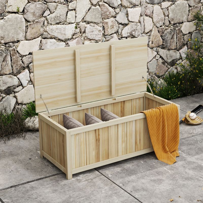 Outsunny Wooden Outdoor Storage Box, 45.5 Gallon Deck Box for Patio, Pool, Balcony, Porch, 2 of 7