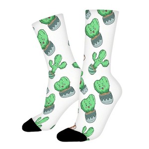 Cute Cactus Women Printed Crew Socks Funny Funky Socks Soft Polyester Novelty Gifts for Artists Men - 1 of 1