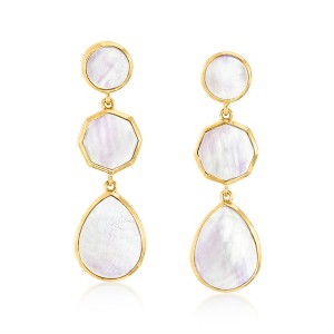 Ross-Simons Mother-Of-Pearl Geometric Drop Earrings in 18kt Gold Over Sterling - 1 of 3