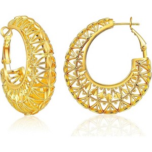 14K Gold Plated Chunky Dangle Hoop Earrings for Women | Medium Thick Huggie Statement Jewelry - 1 of 4