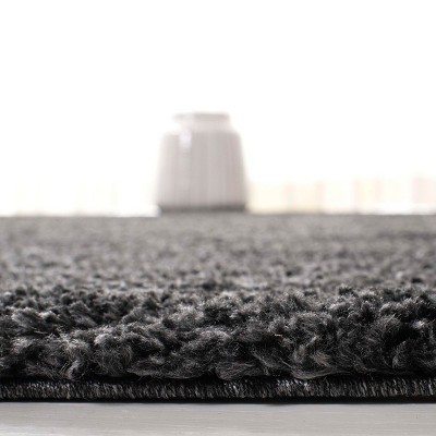 Black Hand-Tufted Wool and Synthetic Shag Area Rug
