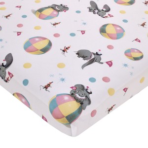 NoJo Disney Vintage Dumbo - Gray, White and Multi-Colored Circus Flags, Balls and Timothy Mouse Nursery Fitted Mini Crib Sheet - 1 of 4