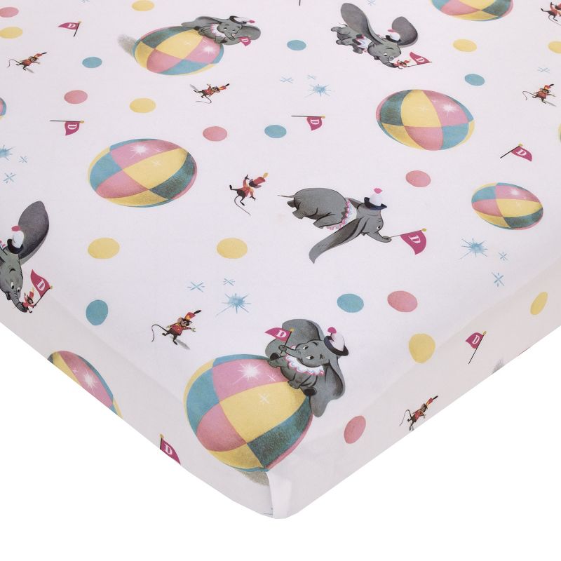 Disney Vintage Dumbo - Gray, White and Multi-Colored Circus Flags, Balls and Timothy Mouse Nursery Fitted Mini Crib Sheet, 1 of 6