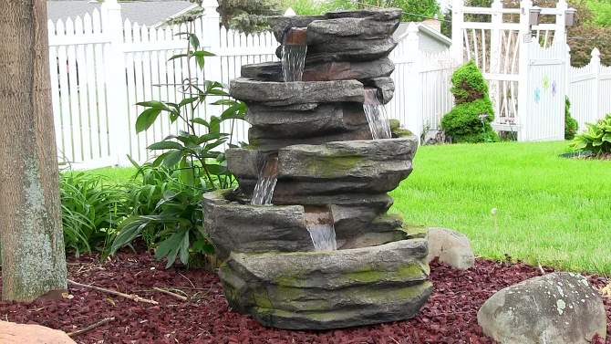 Sunnydaze 31"H Electric Polyresin and Fiberglass Lighted Cobblestone Waterfall Outdoor Water Fountain with LED Lights, 2 of 12, play video