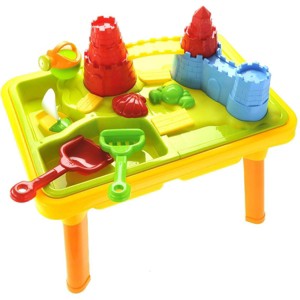 JuzToys 23" Sandbox Table Castle for Kids – 2-in-1 Water and Sand Beach Table Toy Set with Sand Shovel, Rake, Watering Can, Sailboat - 1 of 4