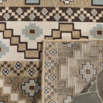 Veranda Blue and Brown Floral Synthetic Area Rug